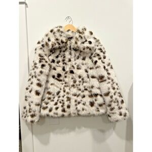 Bernardo Womens XS Spotted Faux Fur White Leopard Print Jacket
